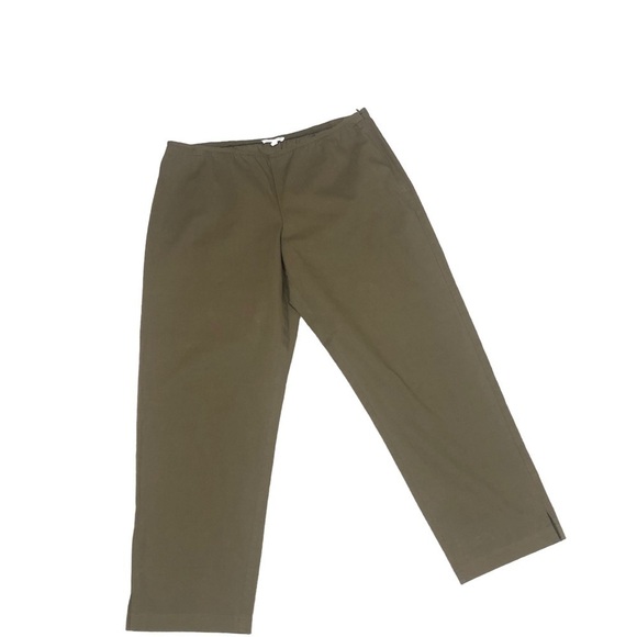 Eileen Fisher Pants L Dark Olive Green Organic Cotton Cropped Pants Lagenlook - Picture 5 of 11